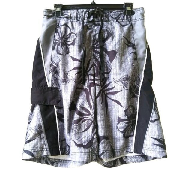 Ocean Pacific Mens Black Gray Floral Print Board Shorts Swim Trunks Size Small - Picture 2 of 6